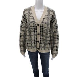 Rails Womens Plaid V-Neck Cardigan Beige Long Sleeve Fall Size M